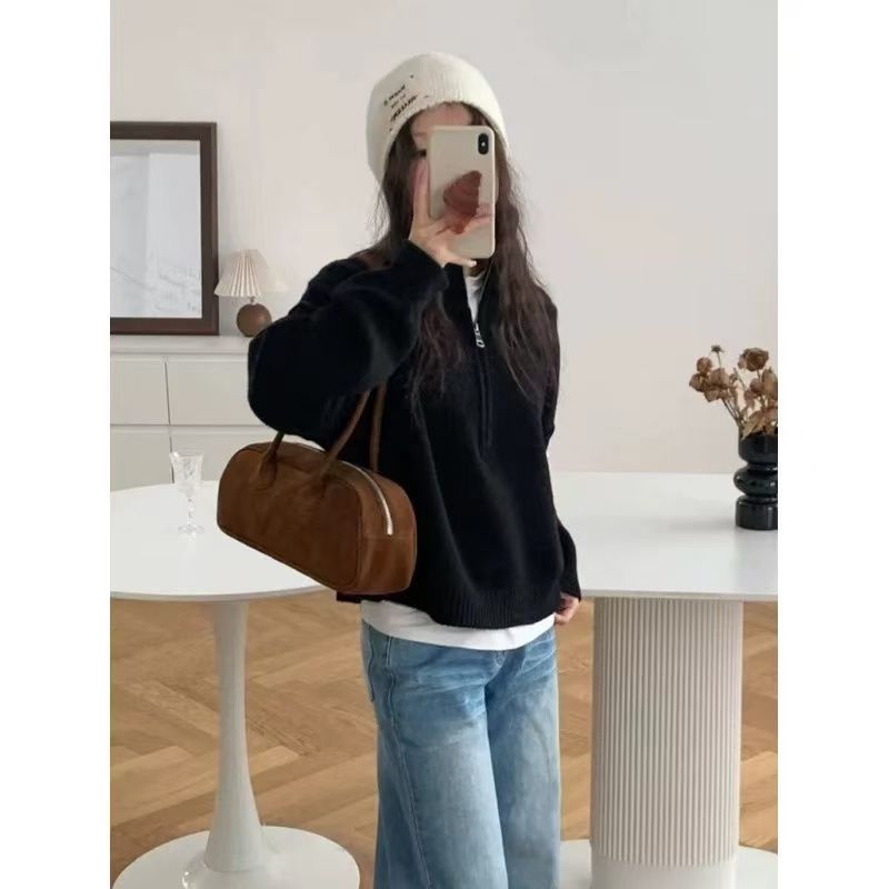 Damen Pullover Halb-Reißverschluss Norvielle
