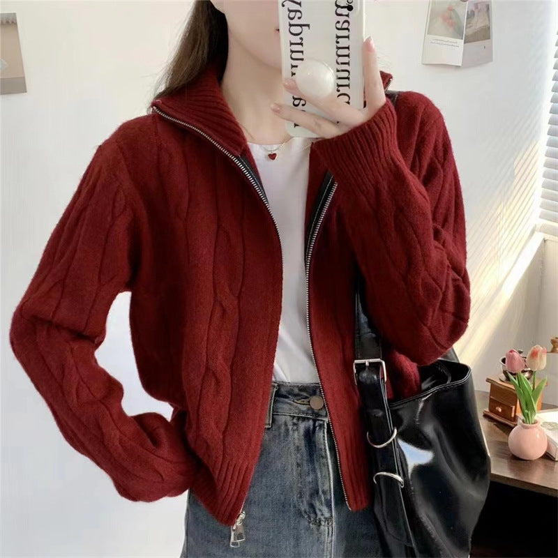 Damen Strickjacke Reißverschluss Kordelzug Norvielle