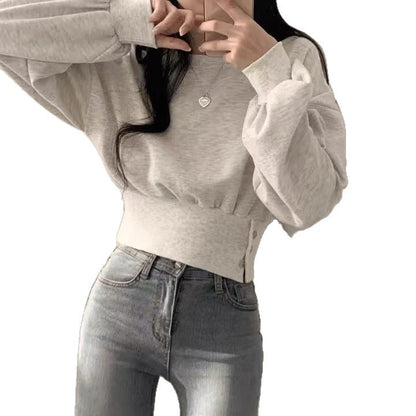 Damen Cropped Sweatpullover Puffärmel Norvielle