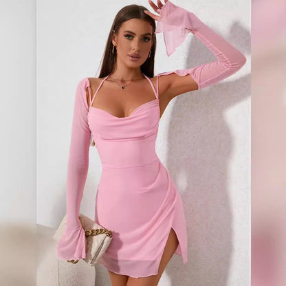 Damen Kleid Langarm Figurbetont