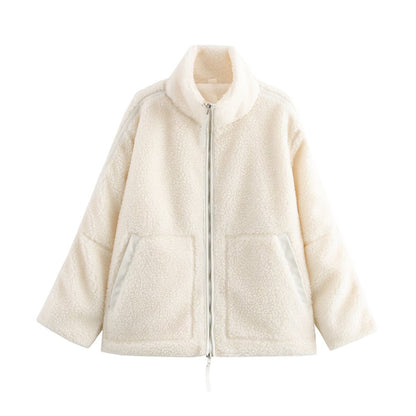 Damen Fleecejacke Kuschelig Hochkragen Taschen Norvielle