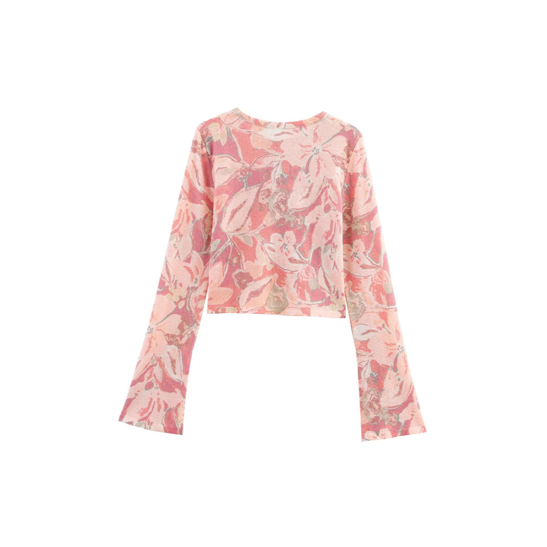 Damen Crop- Floralmuster Weite Ärmel Norvielle