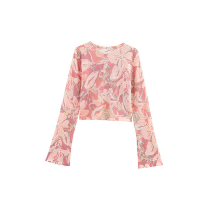 Damen Crop- Floralmuster Weite Ärmel Norvielle
