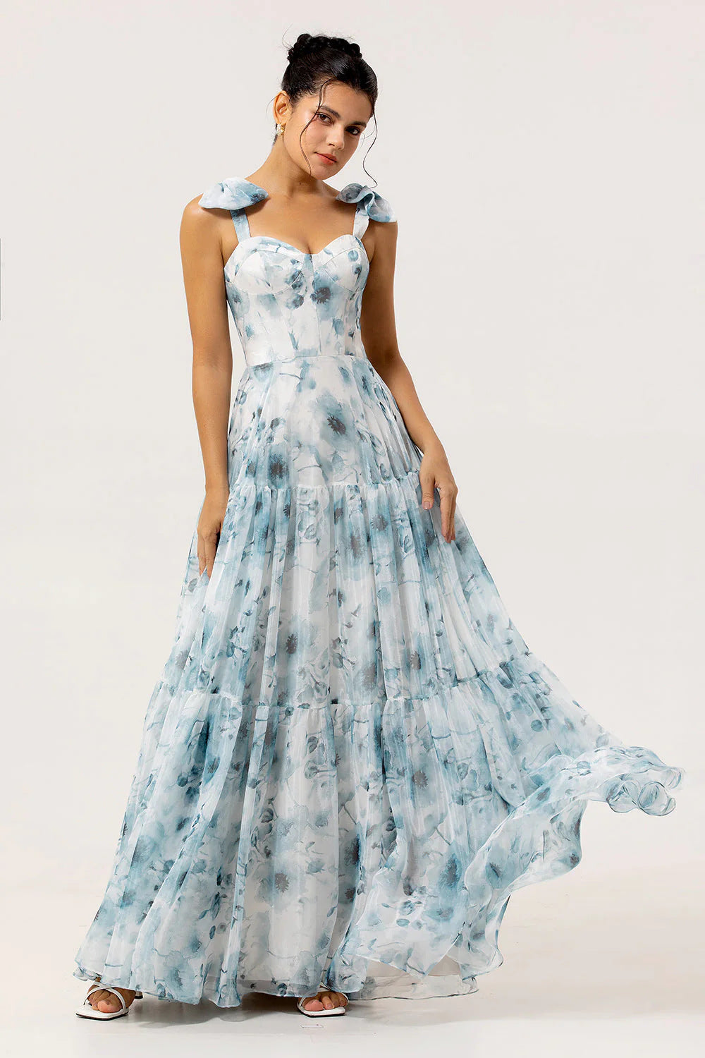 Damen Maxikleid mit Floralmuster und Rüschenträgern Norvielle