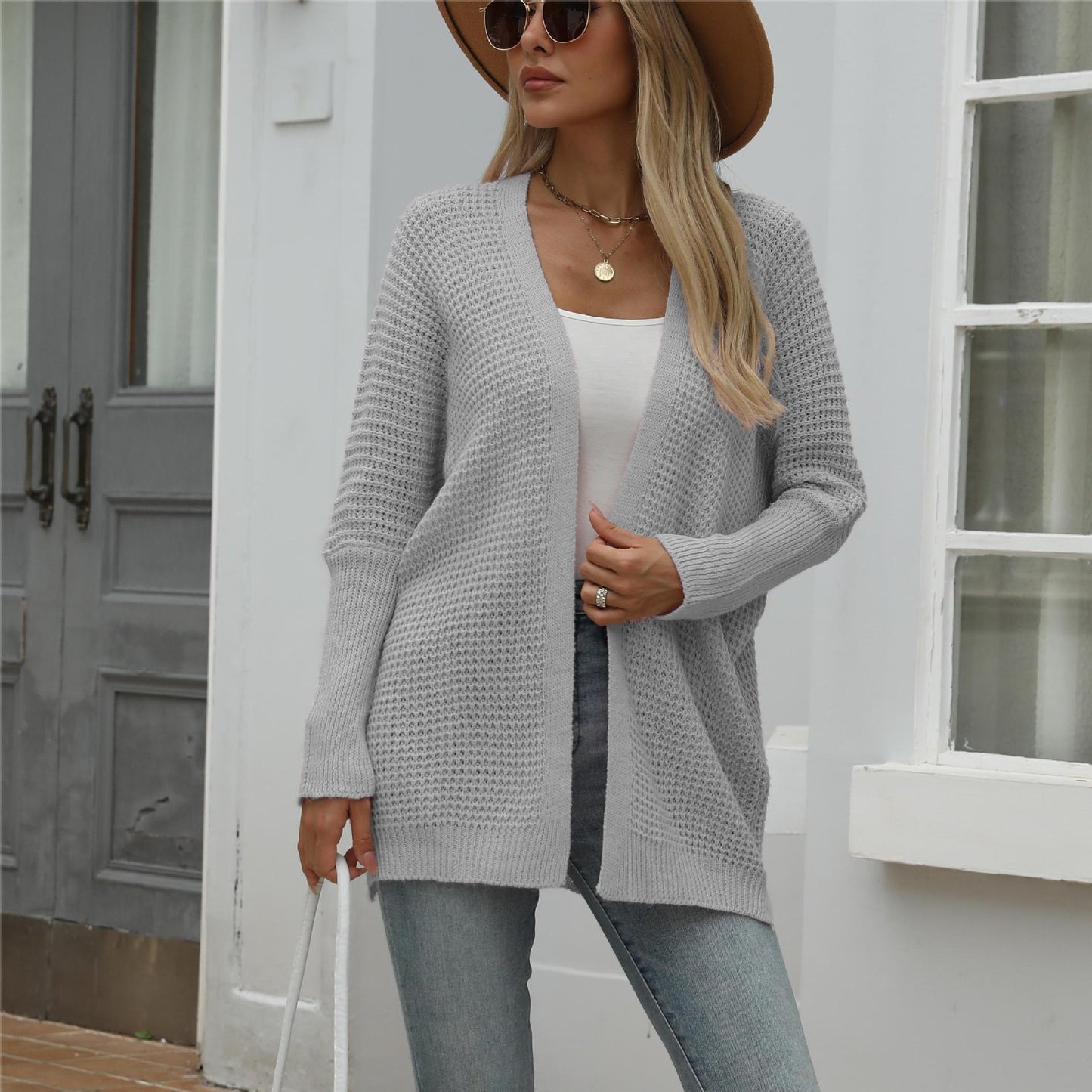 Damen Strickcardigan Offene Front Grobstrick