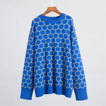 Damen Sweatshirt Gemusterter Wabenmuster Locker Norvielle