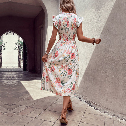 Damen Maxikleid Floralmuster Eleganter Schlitz