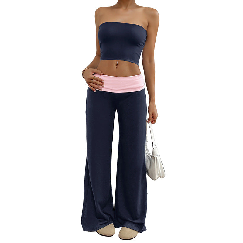Damen Lounge-Set Bandeau-Oberteil weite Hose