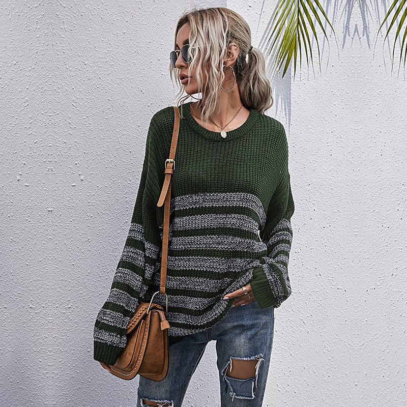 Damen Strickpullover Lässig Weit Modisches Streifenmuster Norvielle - Norvielle