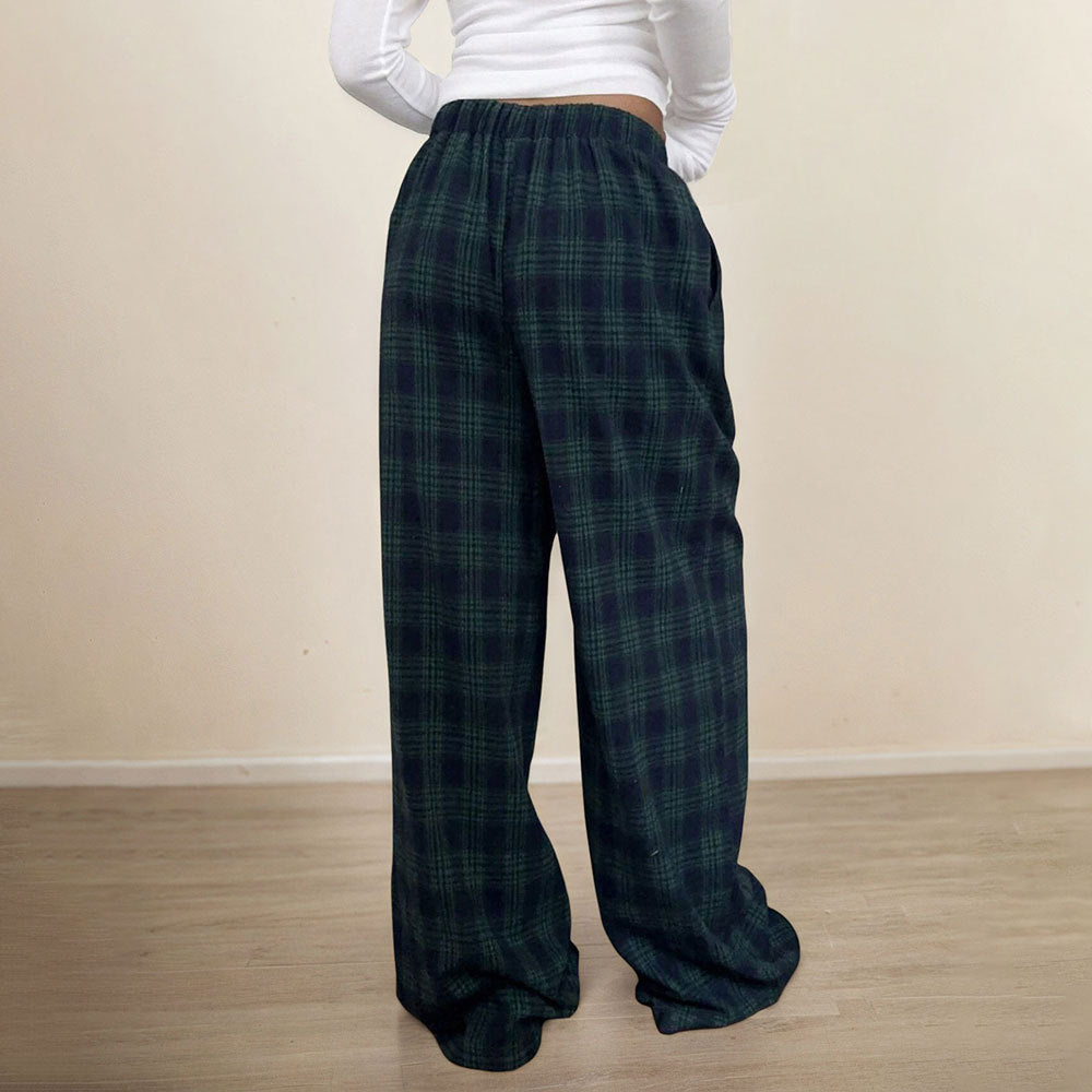 Damen Karohose Elastischer Bund Verstellbarer Kordelzug