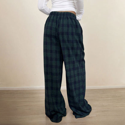 Damen Karohose Elastischer Bund Verstellbarer Kordelzug