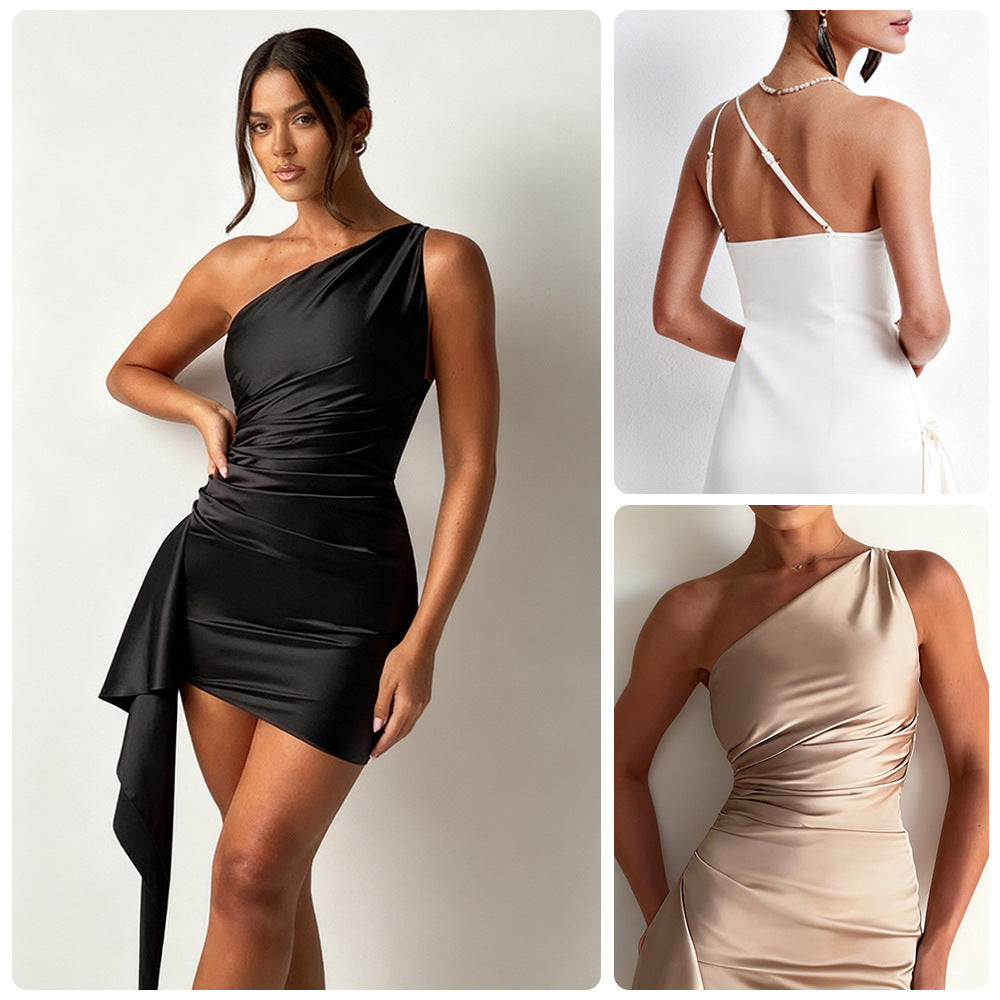 Damen Minikleid Asymmetrisch Drapierungsdesign Norvielle Schwarzes - Norvielle