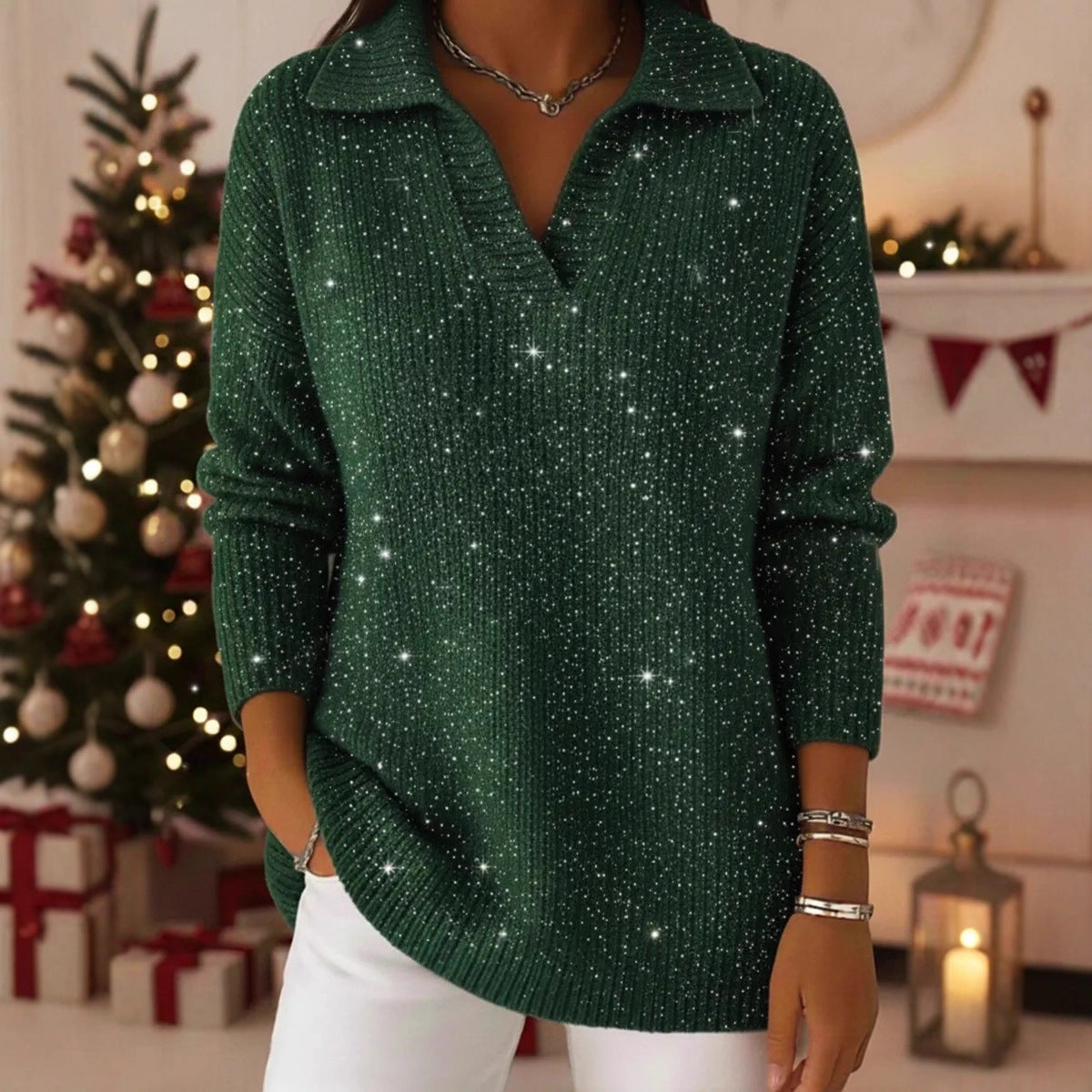 Damen Strickpullover Schimmer Effekt Moderner Kragen Norvielle