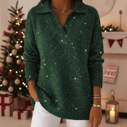Damen Strickpullover Schimmer Effekt Moderner Kragen Norvielle