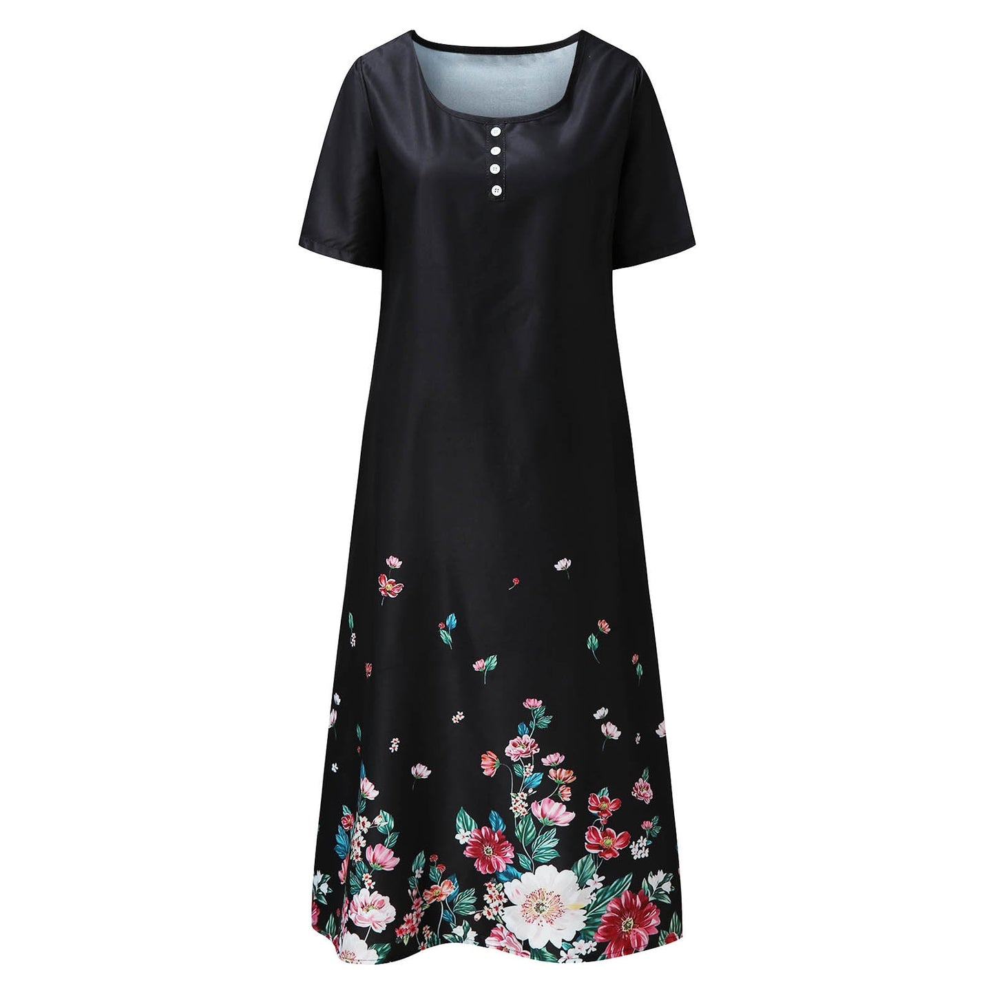 Damen Maxikleid Langärmlig Floralmuster Elegante Knöpfe Norvielle