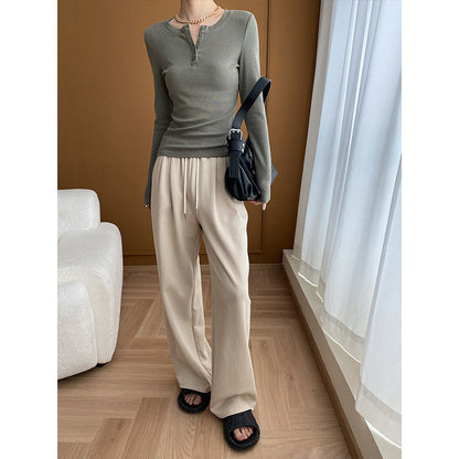 Damen Langarmshirt Knopfleiste Casual Stil Norvielle