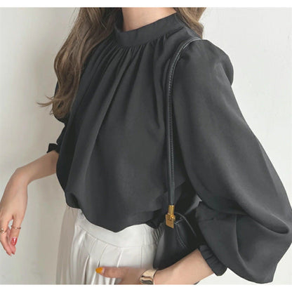 Damen Bluse Voluminöse Ärmel Stehkragen Norvielle