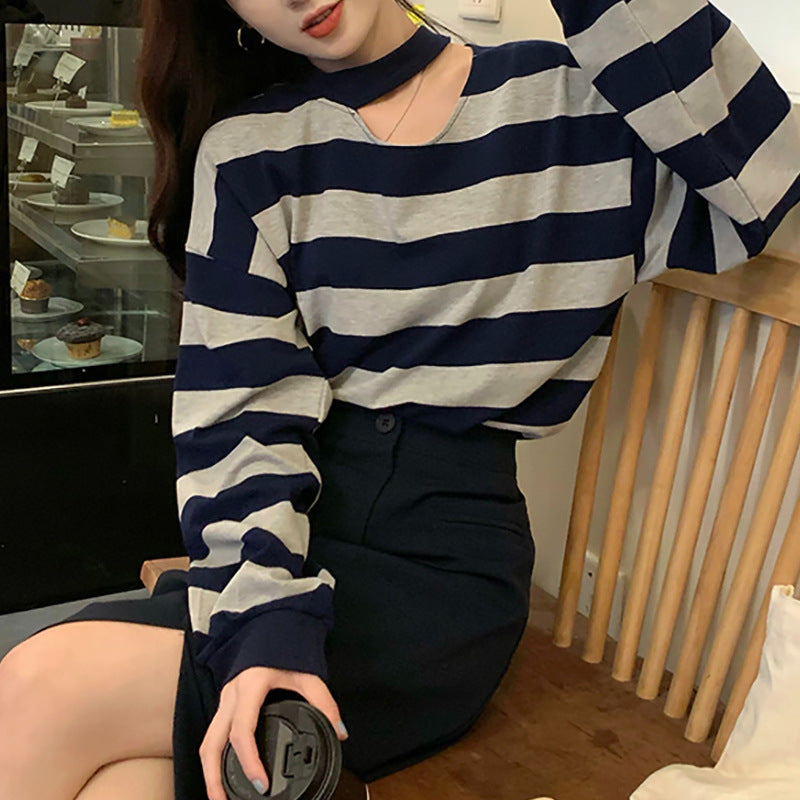Damen Langarmshirt Streifen Modern Ausschnitt - Norvielle