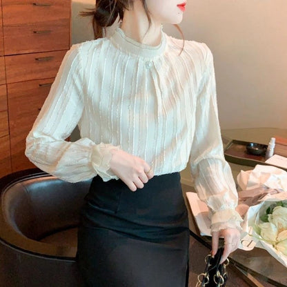 Damen Bluse Strukturiertes Design Rüschenabschluss Norvielle