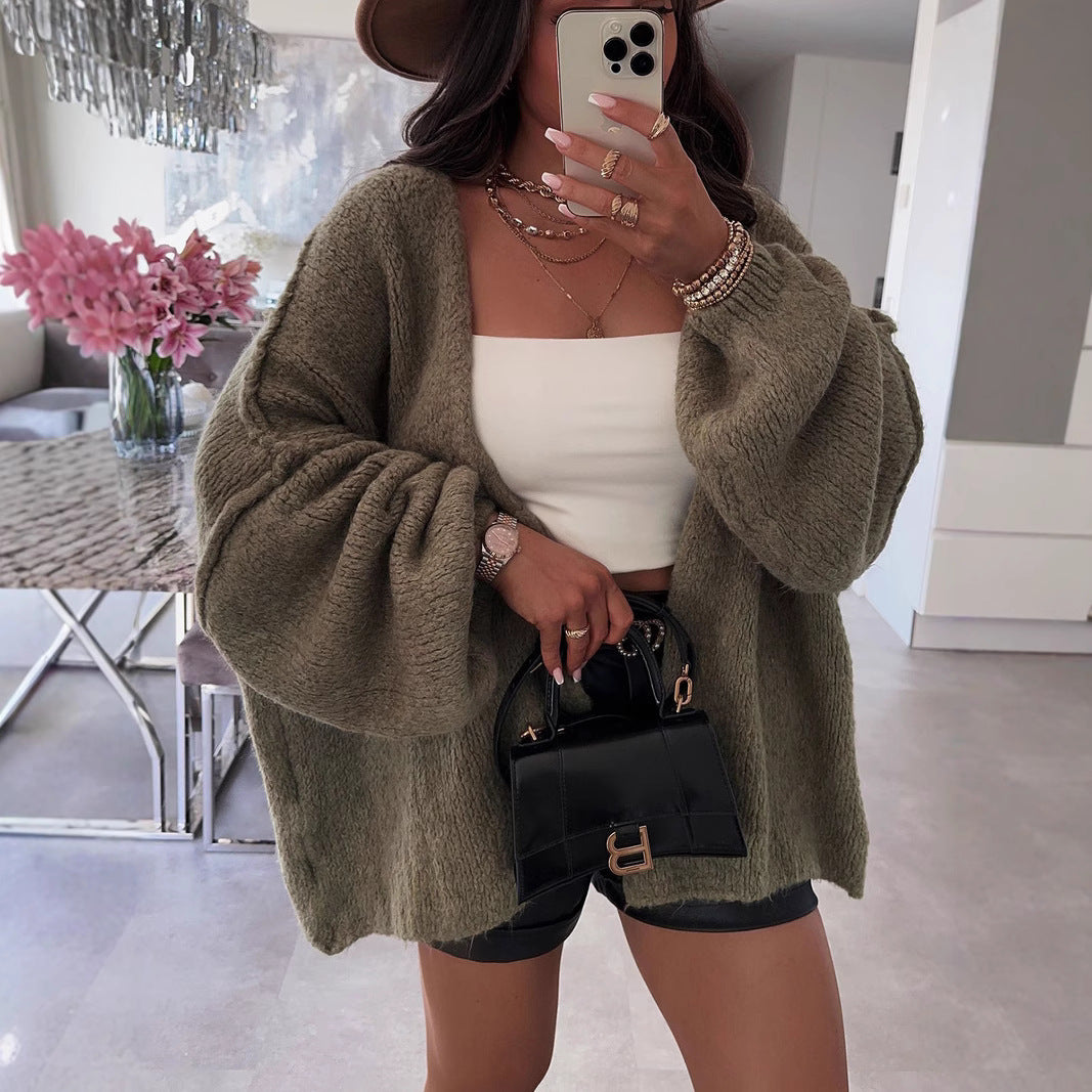 Damen Strickjacke Oversize Voluminöse Ärmel Norvielle