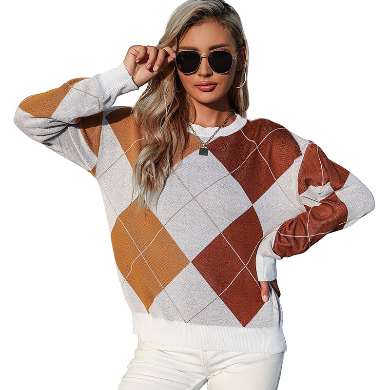 Damen Strickpullover Rautenmuster Norvielle