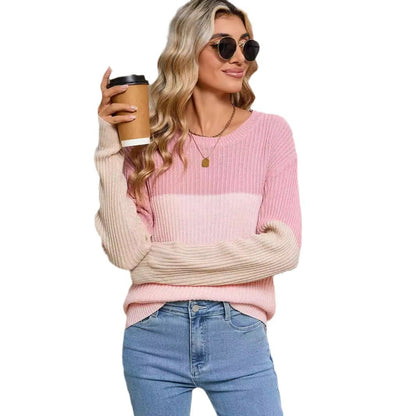 Damen Strickpullover Farbblockdesign