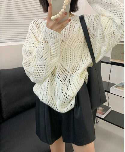 Damen Strickpullover Netzdesign Luftiger Norvielle