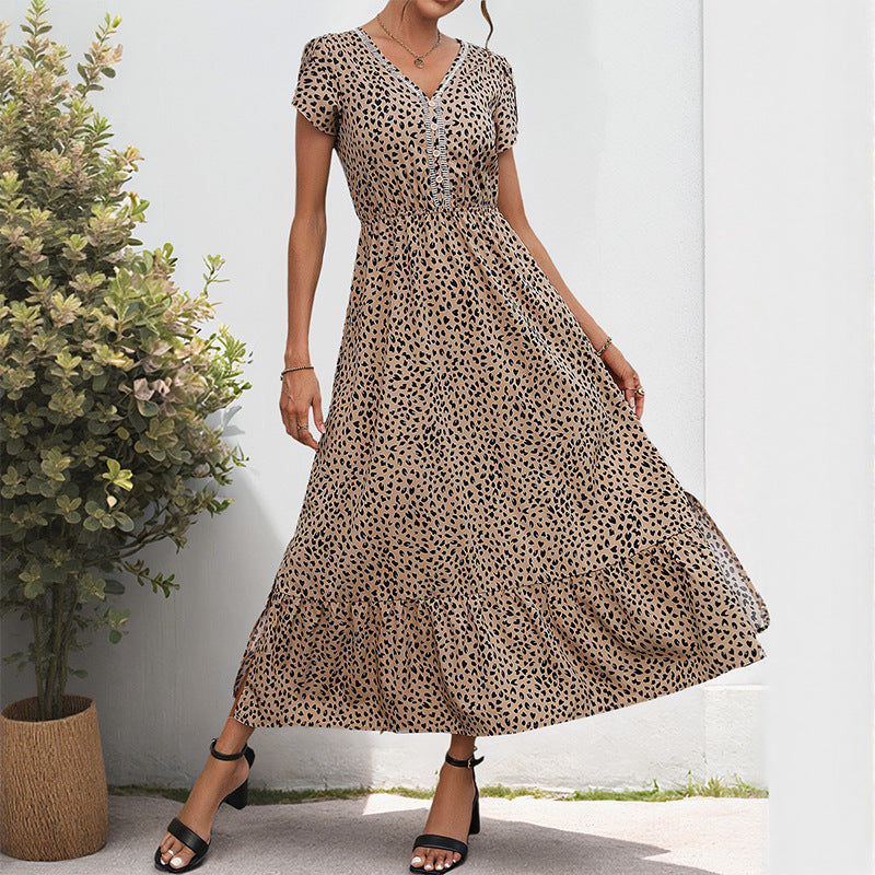Damen Midi-Kleid Rüschendetails V-Ausschnitt Elegant Norvielle - Norvielle
