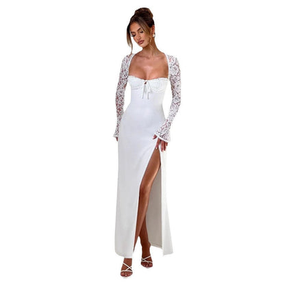Damen Maxi-Kleid aus schimmerndem Stoff Elegantes Design