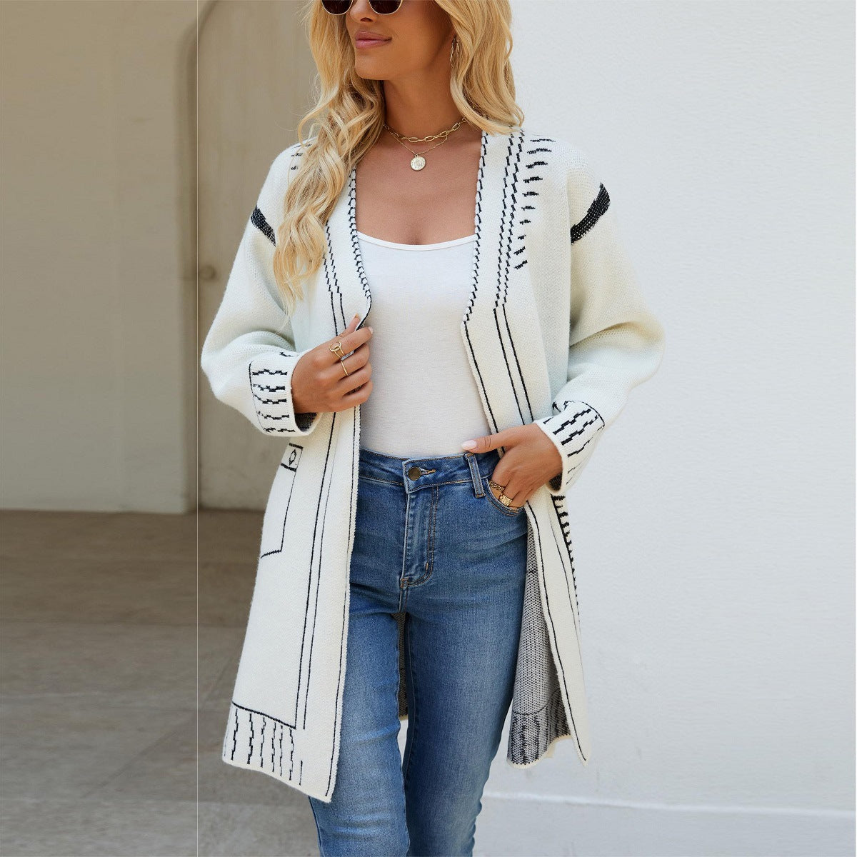 Damen Strickjacke Muster V-Ausschnitt Norvielle - Norvielle