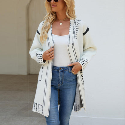 Damen Strickjacke Muster V-Ausschnitt Norvielle - Norvielle