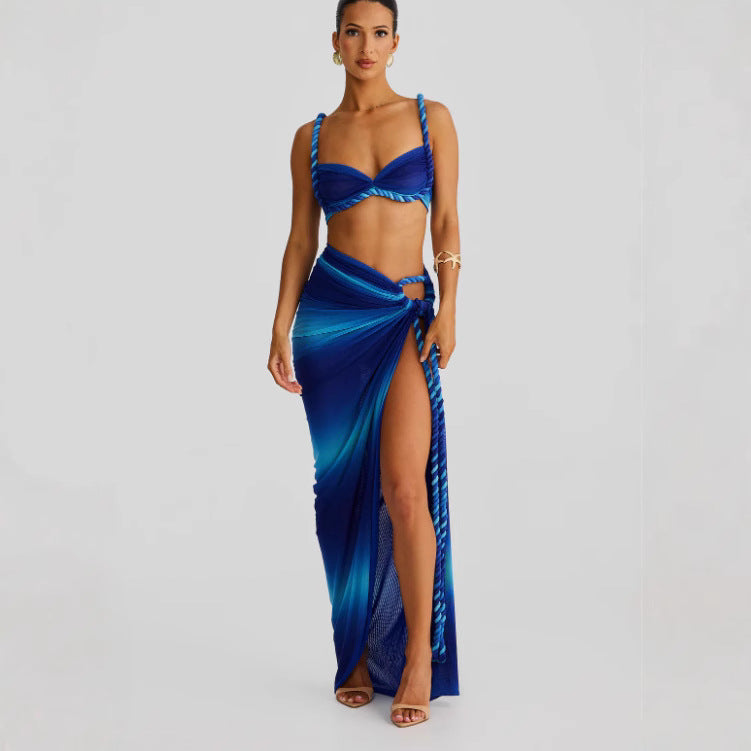 Damen Bikiniset mit Wickeltuch und Schnürdetails Schwarz - Norvielle