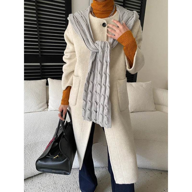 Damen Wollmantel Asymmetrischer Kragen Praktische Taschen