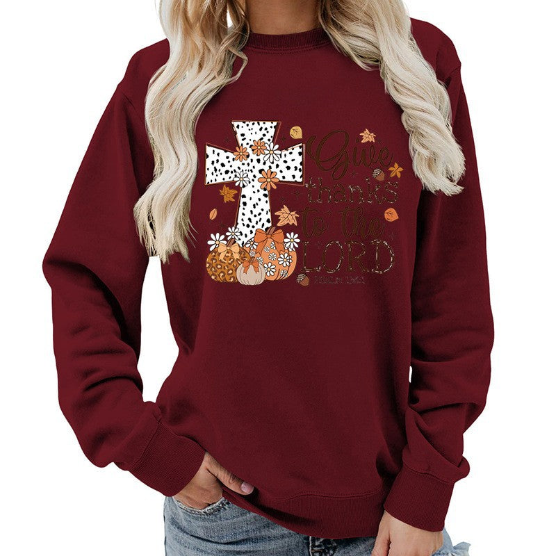 Damen Sweatshirt mit Kreuz-Aufdruck Herbstlich