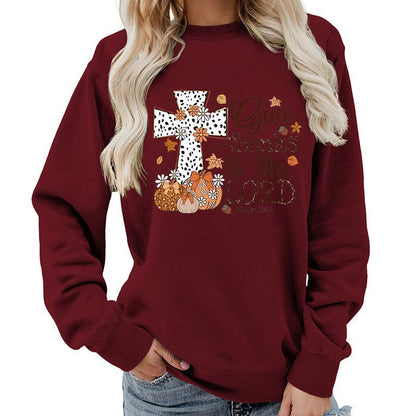 Damen Sweatshirt mit Kreuz-Aufdruck Herbstlich