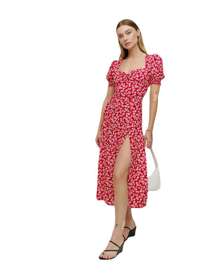 Damen Maxikleid mit Volantärmeln und seitlichem Schlitz