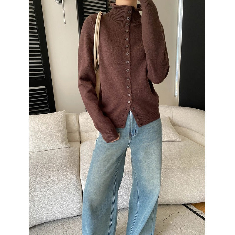 Damen Strickpullover Norvielle mit Knöpfen und hohem Kragen