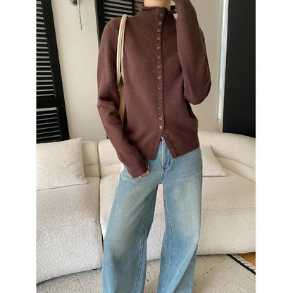 Damen Strickpullover Norvielle mit Knöpfen und hohem Kragen