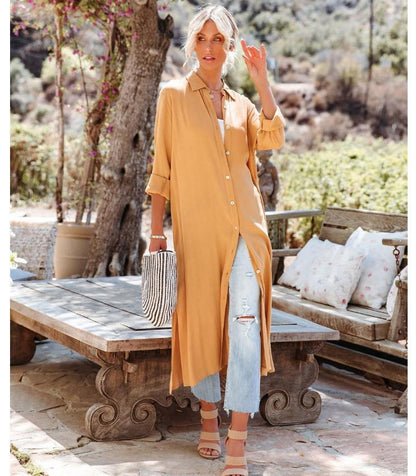 Damen Hemdblusenkleid mit Knöpfen und Seitenschlitz