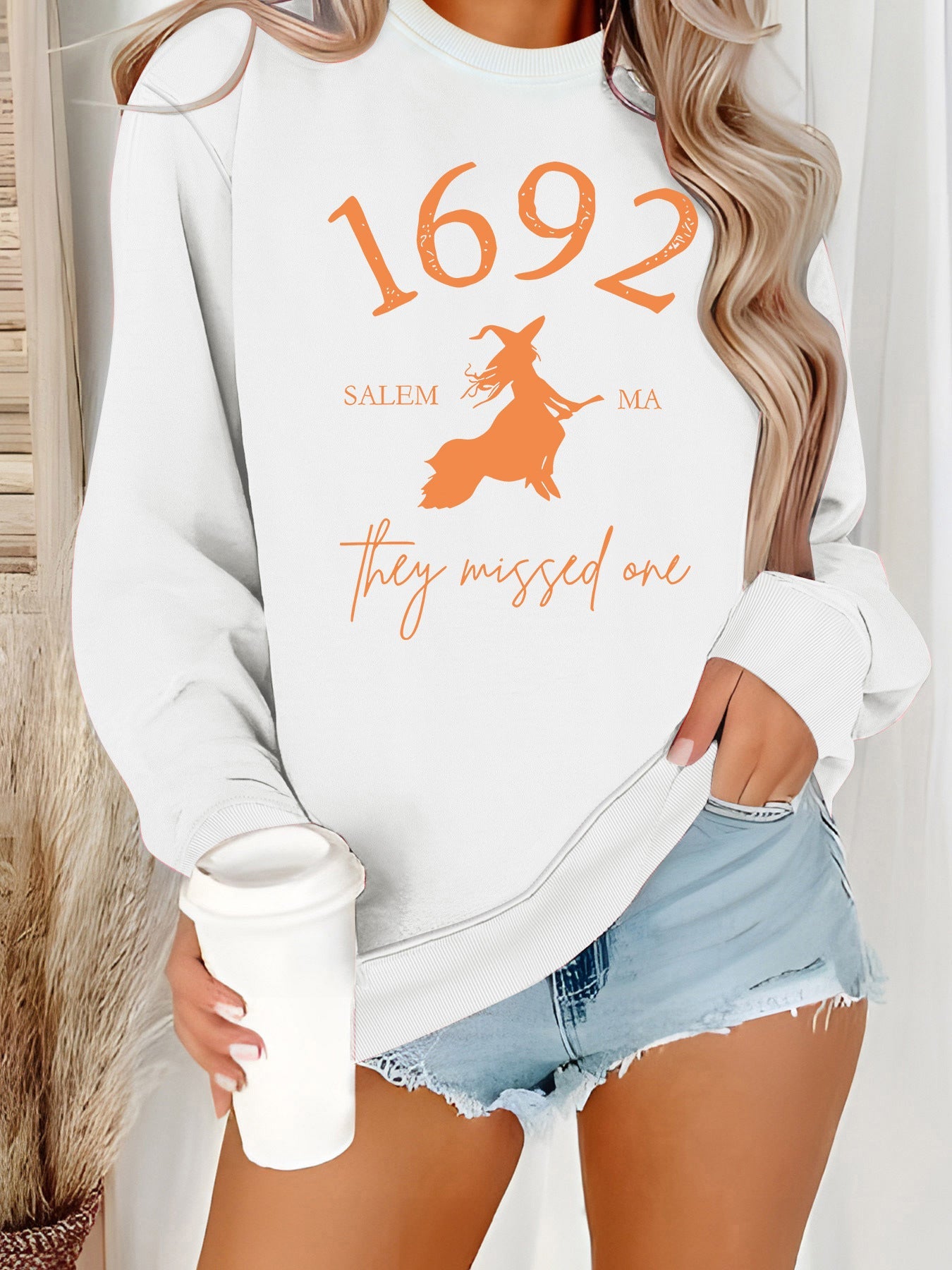 Damen Sweatshirt Witch-Motiv Gemütlicher Schnitt Norvielle