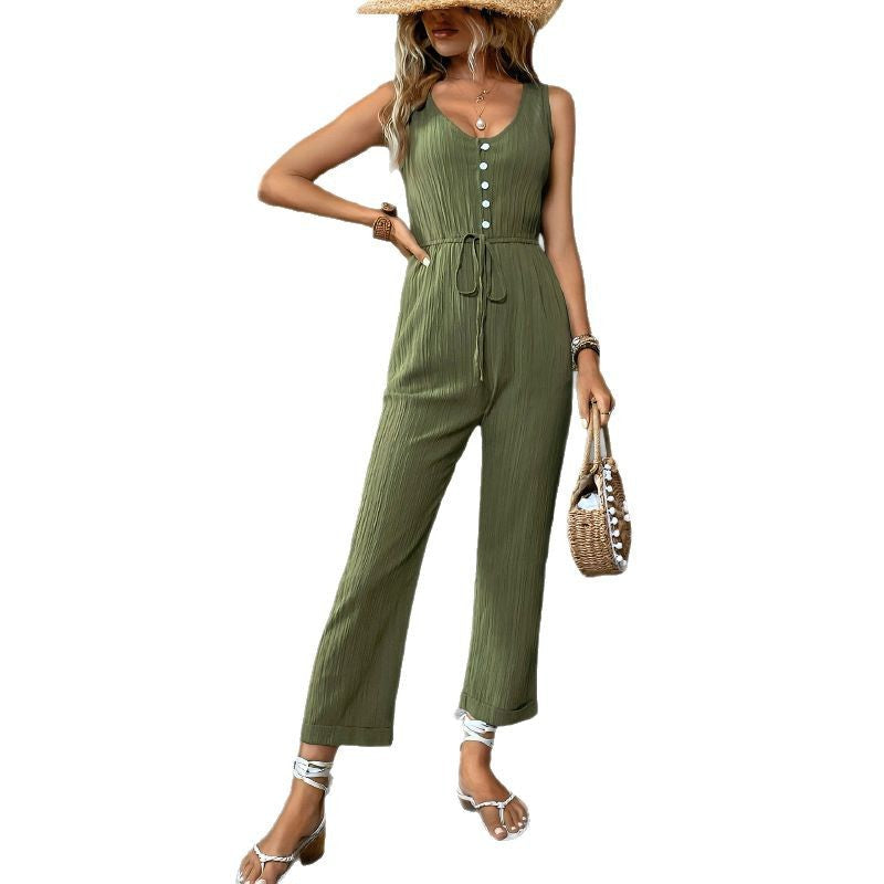 Damen Jumpsuit Knopfleiste Elastisch Norvielle