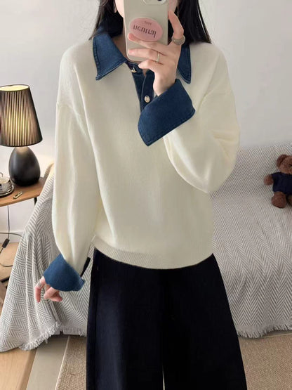 Damen Pullover Weiches Material Mit Hemdkragen Norvielle