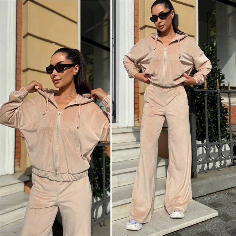 Damen Velours-Jogginganzug Mit Kapuze Komfort-Taile