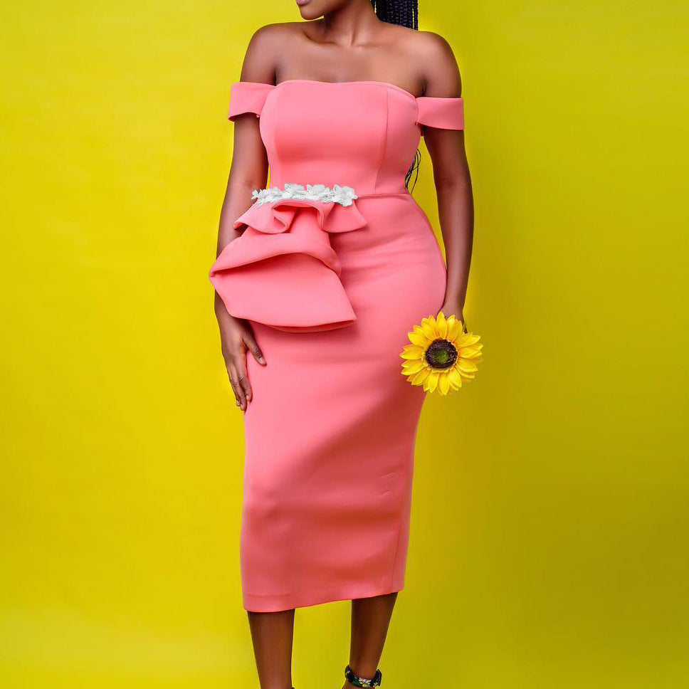 Damen Midi-Kleid Asymmetrische Träger Floralmuster - Norvielle