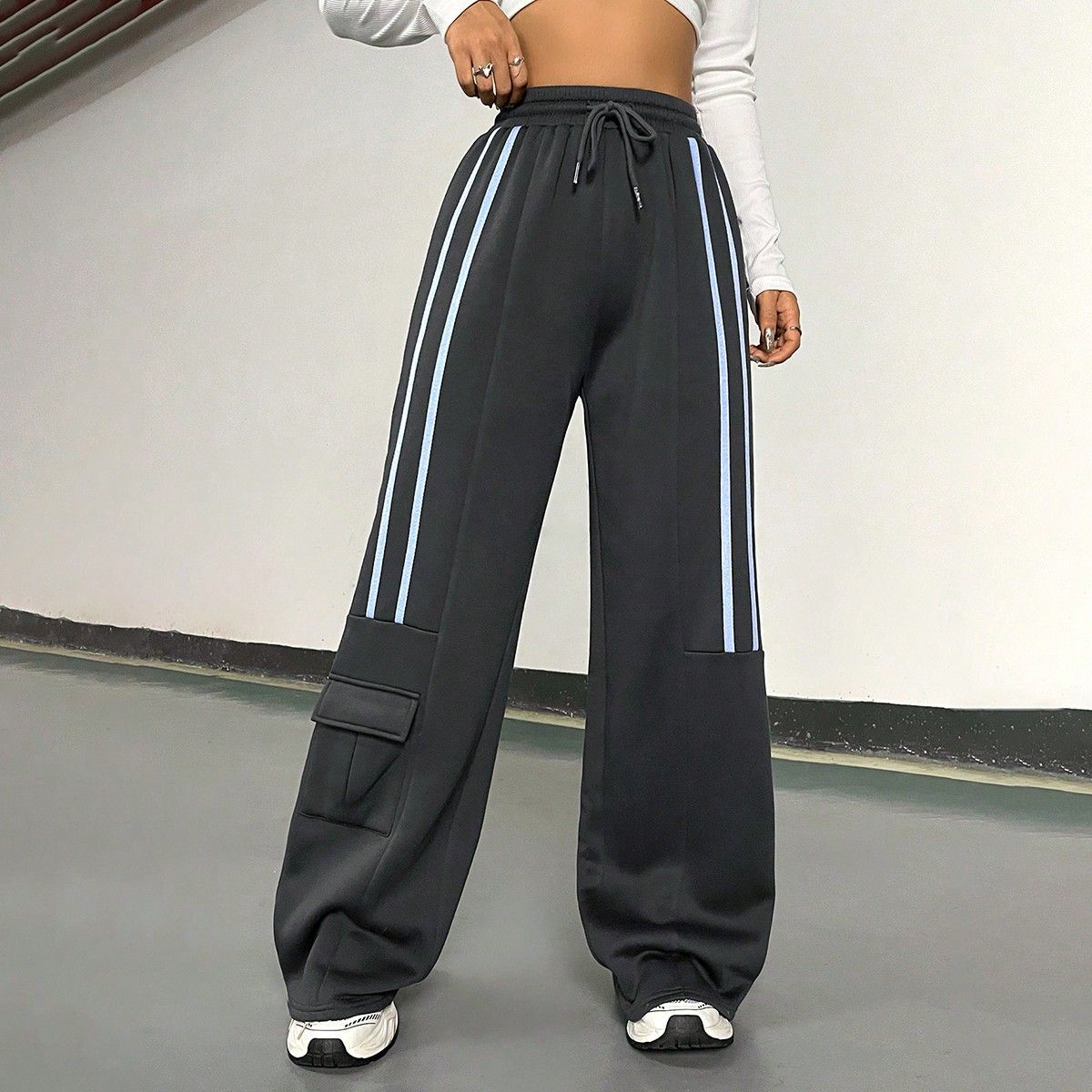 Damen Sporthose Urban Streetwear Elastischer Bund Schwarz - Norvielle