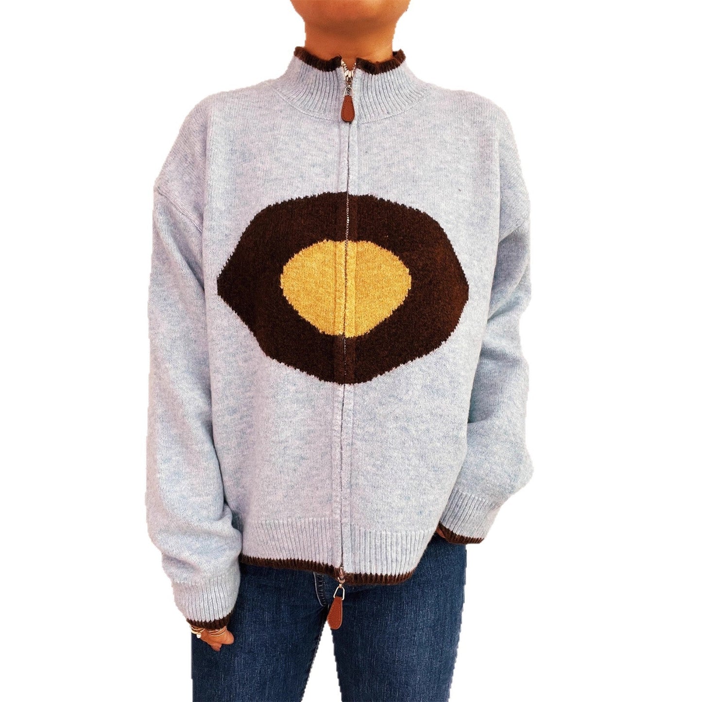 Damen Strickpullover Reißverschluss Kuschel Norvielle