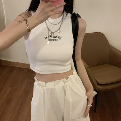 Damen Crop Hochkragen Dezent Schriftzug