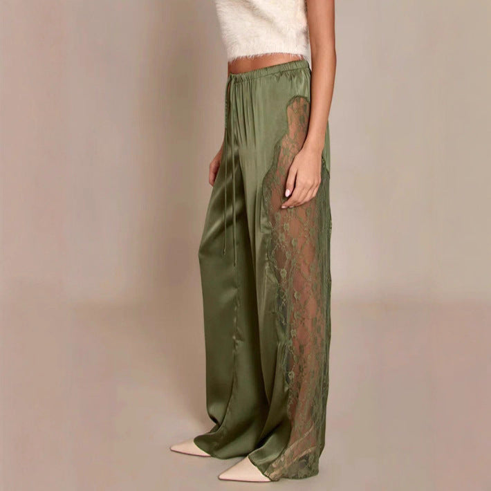 Damen Satin-Hose mit Spitzeneinsätzen Seiten-Schnitt