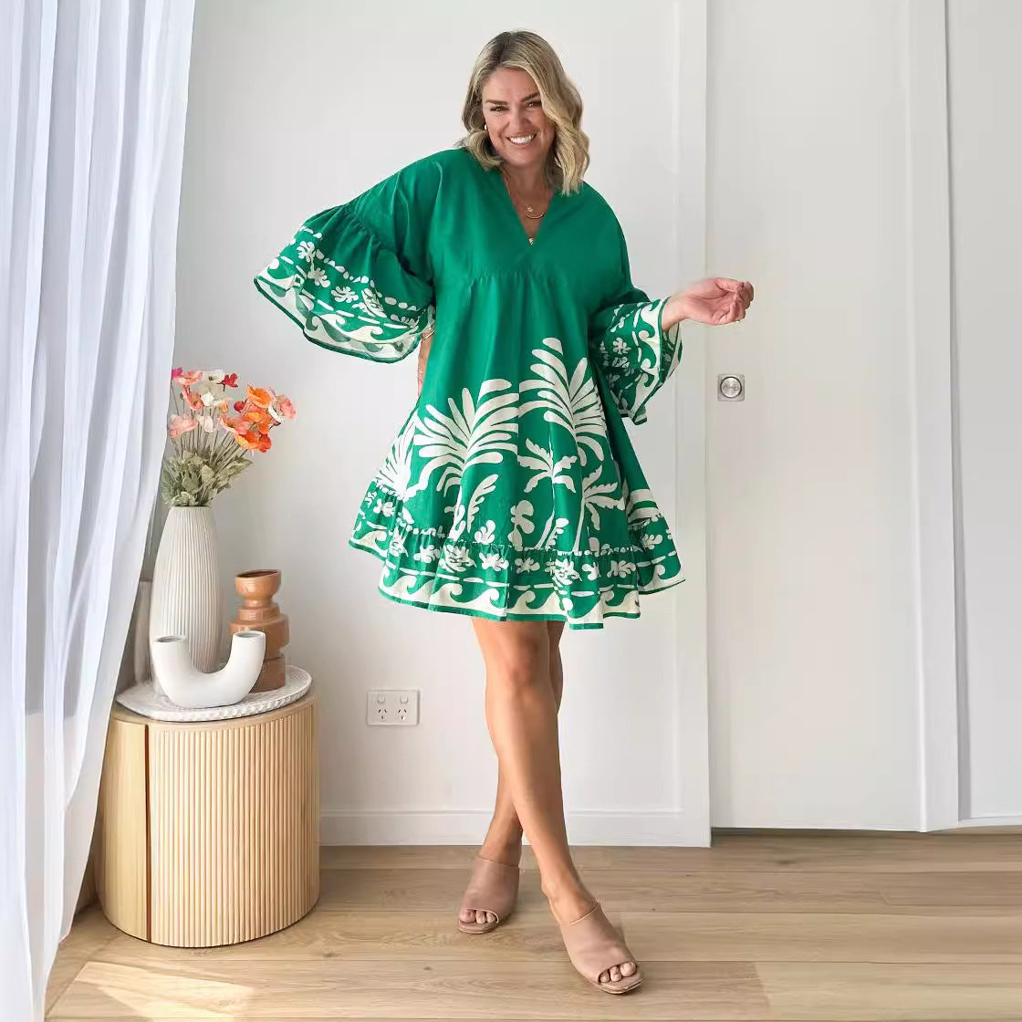 Damen Sommerkleid Voluminöse Ärmel Norvielle