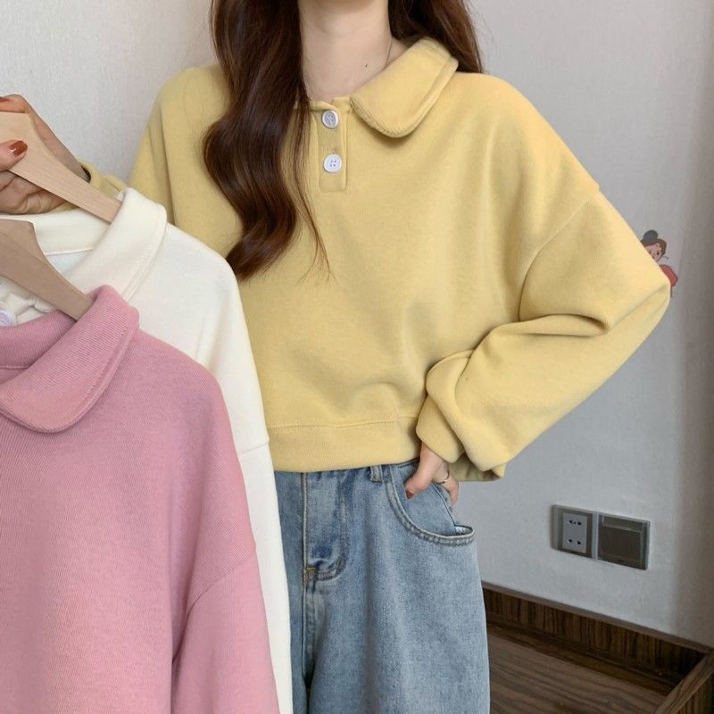 Damen Sweatshirt Kurzarm mit Kragen und Knöpfen Norvielle - Norvielle